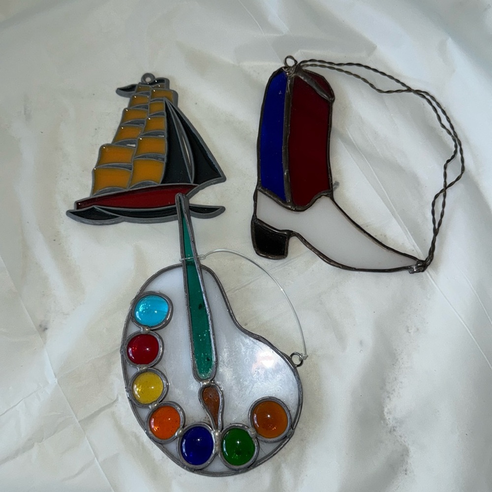Lot of 3 vintage stained glass pieces